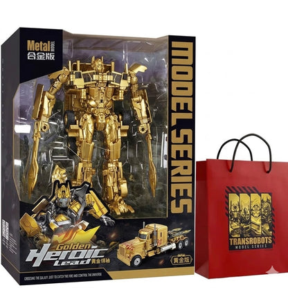 Optimus Prime Transformers Figure - Heroic Leader Gold Metal Version Transforming Robot Action Figure 30CM
