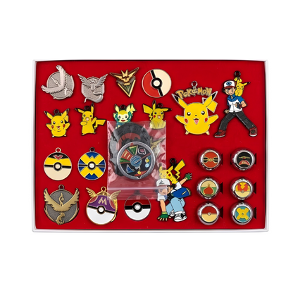 Pokémon | Gift Box Set |  Deluxe Badge & Keychain Collector | Metal Enamel Charms, Rings & Pendants