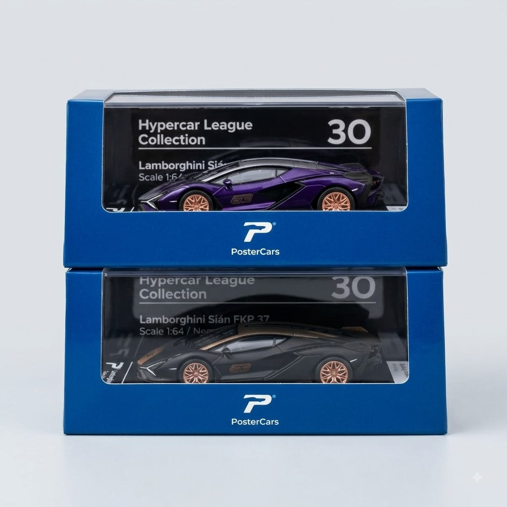 PosterCars 2-piece Lamborghini Sián FKP 37 black and violet 1:64 diecast car set