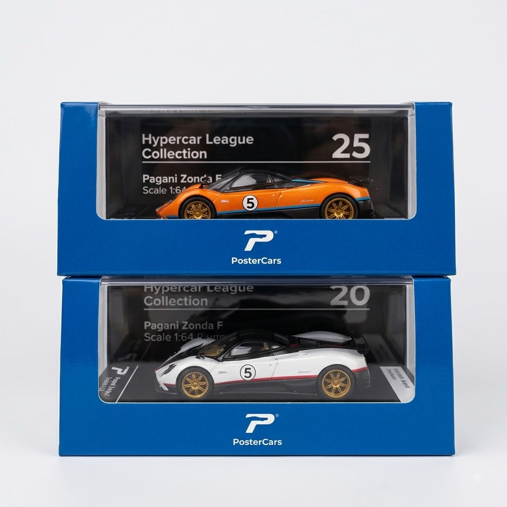 PosterCars 2-piece Pagani Zonda F orange and white 1:64 diecast car set