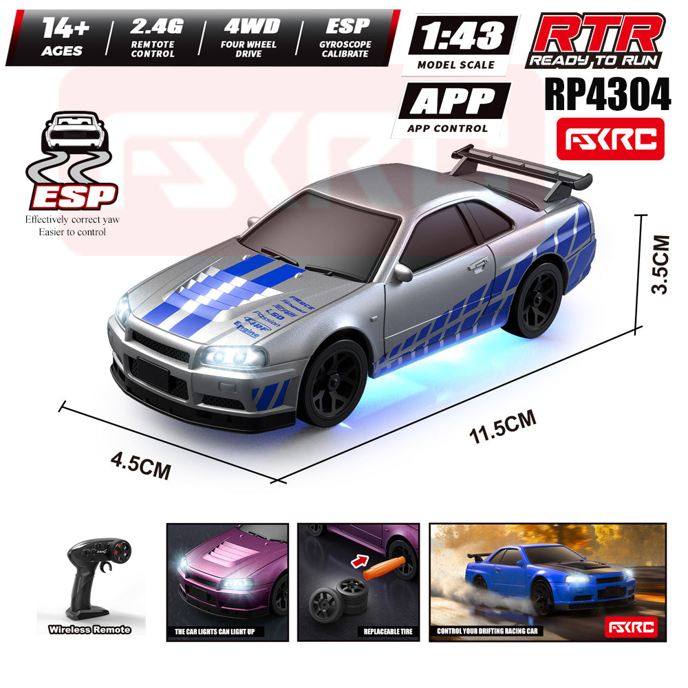 Rally Racing 1:43 Nissan Skyline R34 RC drift car