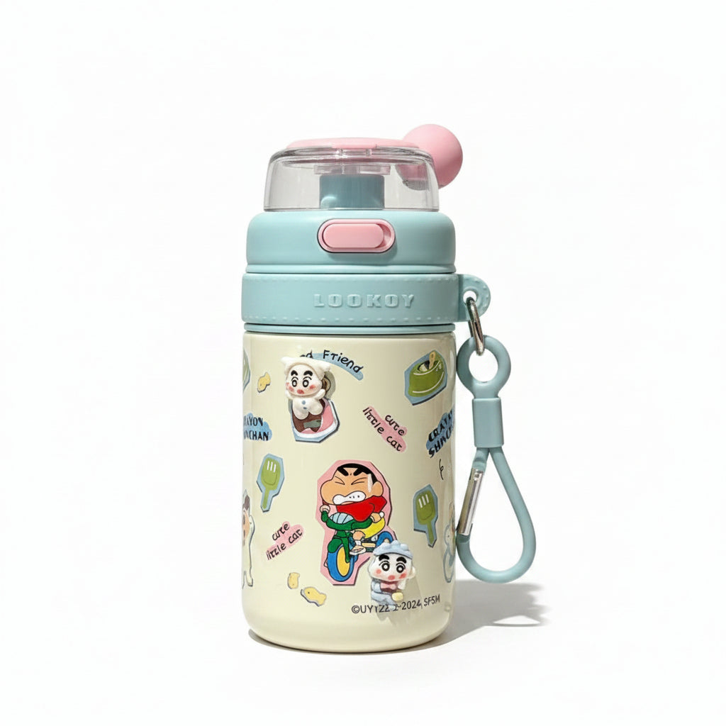 Shinchan Lookoy Blue and Cream 480ML insulated stainless steel water bottle