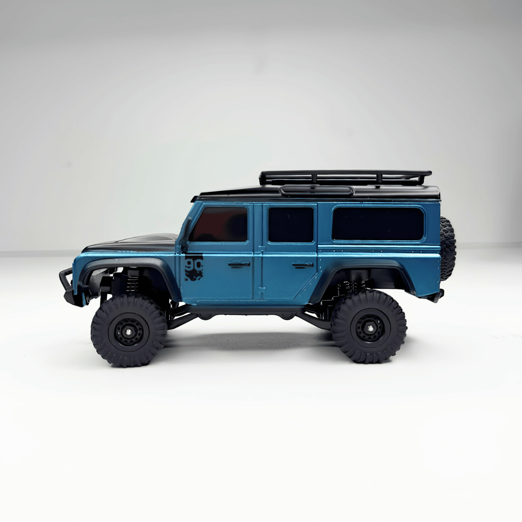 Side profile view of the 1:43 scale dark blue RC vehicle ready for retail bulk orders in toy shops across India