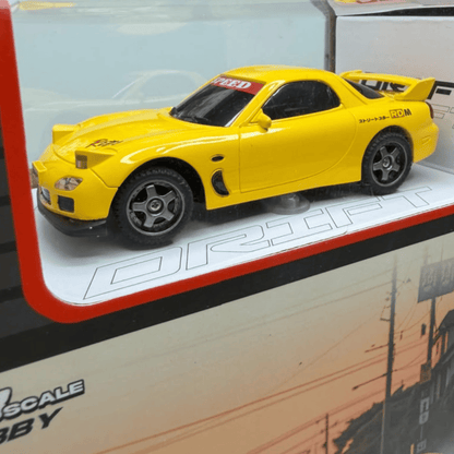 Side profile view of the 1:43 scale yellow drift vehicle ready for retail bulk orders in toy shops across India wholesale 