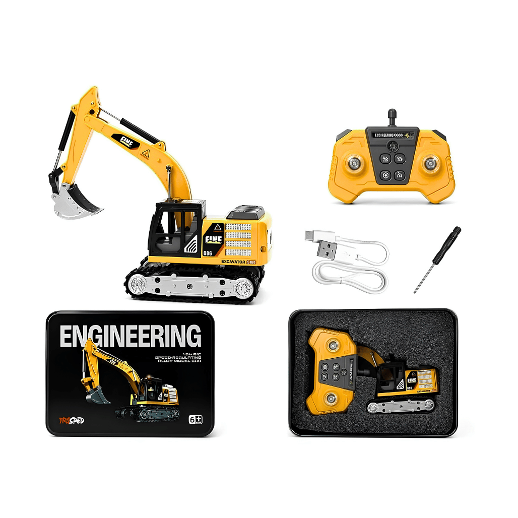 TRASPED Yellow HG4-413 Mini JCB Excavator 1:64 Scale RC Vehicle