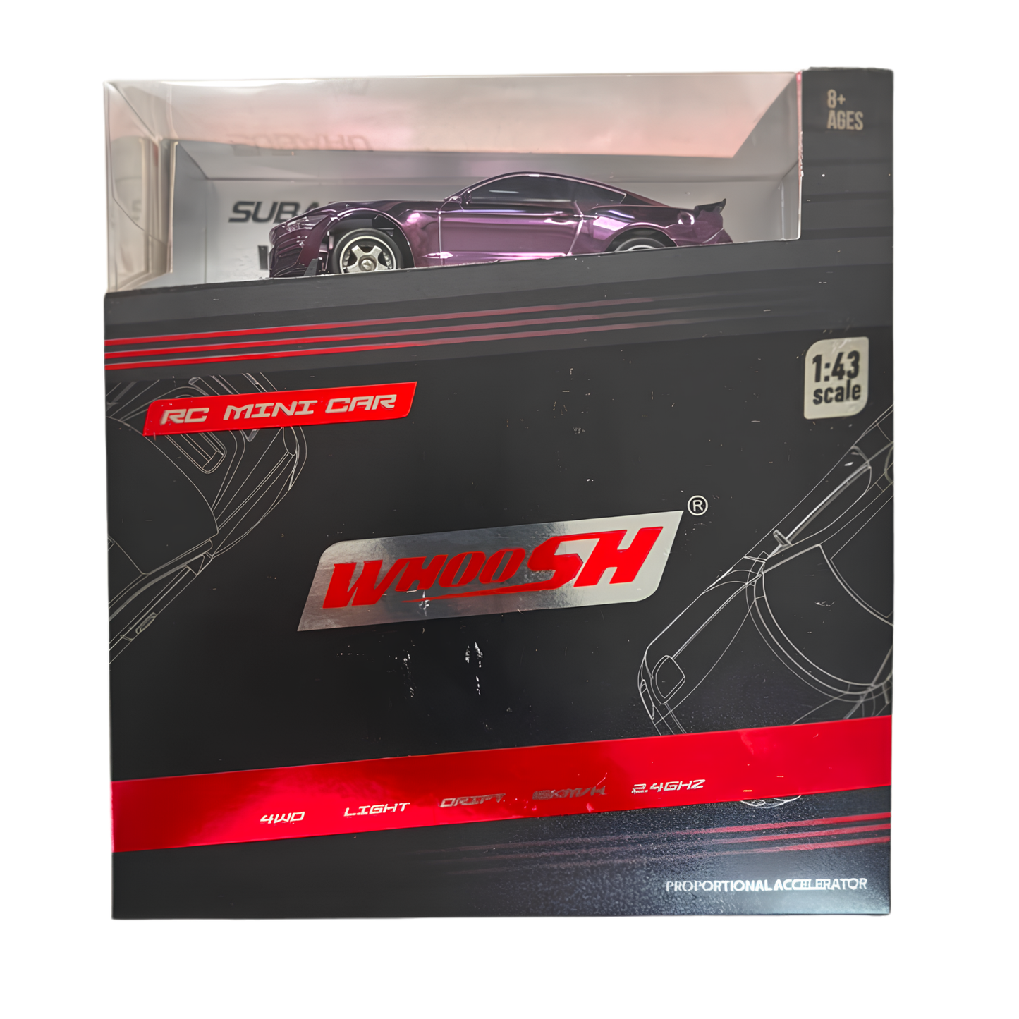 Whoosh 1:43 Scale 4WD RC Drift Car with LED Lights – Purple Edition