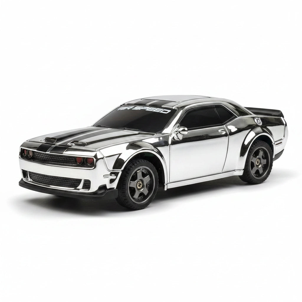 WHOOSH 1:43 Scale RC Drift Car 4WD | 2.4GHz Remote Control | LED Lights | 15 km/h Speed | Silver