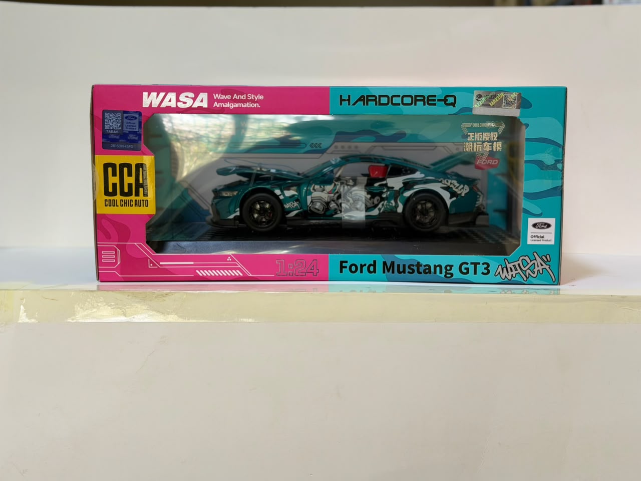 CCA 1:24 Ford Mustang GT3 Alloy Diecast Car Model with Openable Doors, Hood, Sound & Light Functions