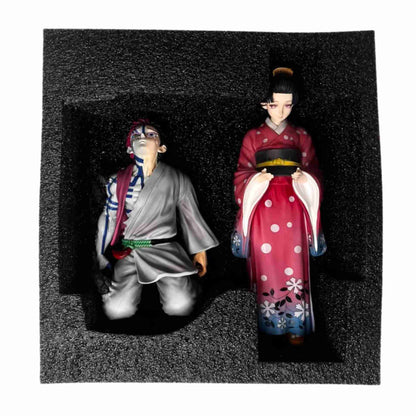 Display perspective of the 26cm Akaza and Koyuki Demon Slayer statue available for bulk orders across India