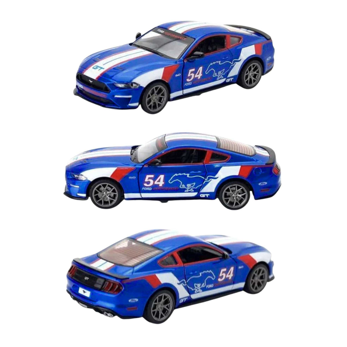 Overhead perspective of the blue CCA 2018 Ford Mustang Shelby 1:64 car for bulk orders across India