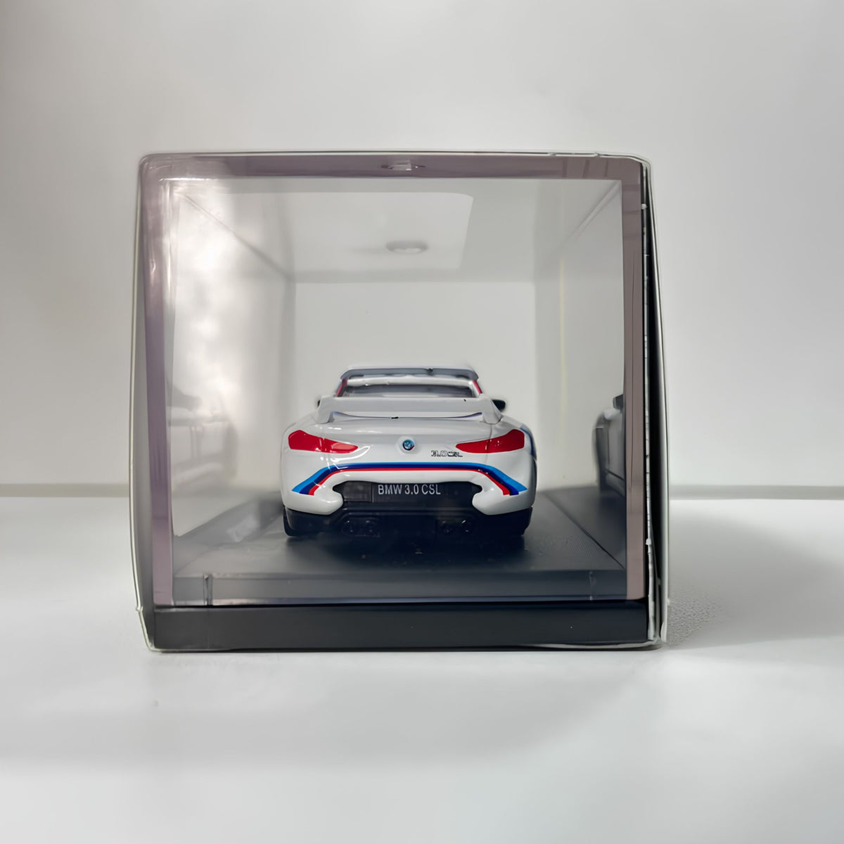 Rear profile of the 7.5cm CCA CCA-010 BMW 3.0 CSL Tribute 50 scale model for distributor pricing