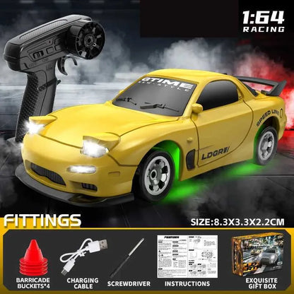 LD RTR 3603 | Yellow | 1:64 Scale | Mini RC Drift Car | 2.4GHz | 4WD | LED Lights | RTR