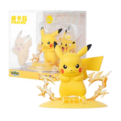 Front view of the 10cm FUNISM P42042 Pikachu figure posing with yellow lightning effects