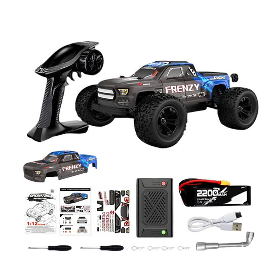 Front view of the blue HOSHI N517 Frenzy brushless RC off-road truck for wholesale store inventory