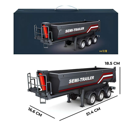 Side profile view of the 51.4cm Huina 1509 semi-trailer engineering model ready for retail stock wholesale orders