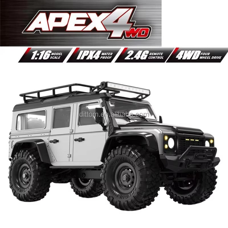 HB Toys | DT021166 (HB-R1607) | 1:16 Scale | 31.5 cm | Land Rover Defender 4WD RC Off-Road Climbing Car with LED Lights | Silver | RTR Series