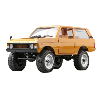 Front three-quarter view of the yellow MN168 4WD RC car sitting flat on a plain white background.