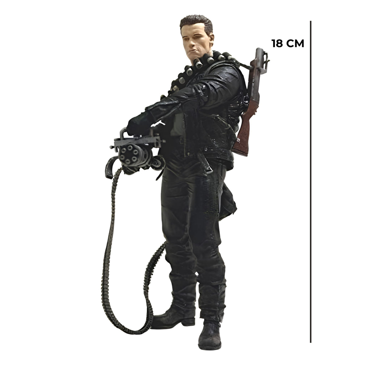 Side profile of the 18cm NECA T-800 Cyberdyne Showdown collectible model ready for retail store stock