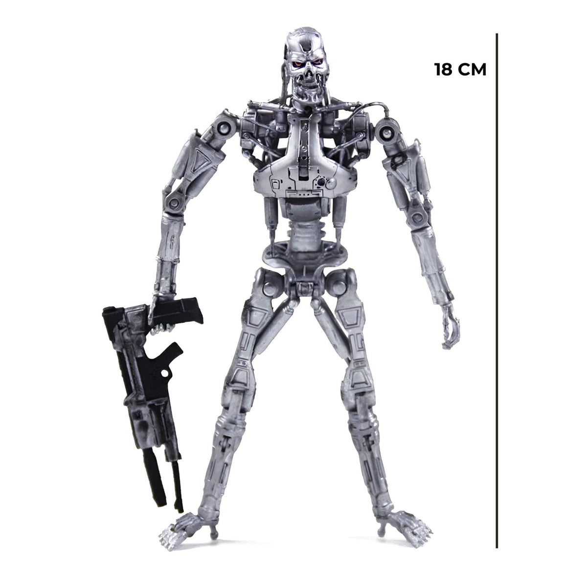 Side profile of the 18cm NECA T-800 Endoskeleton articulated model ready for retail store stock