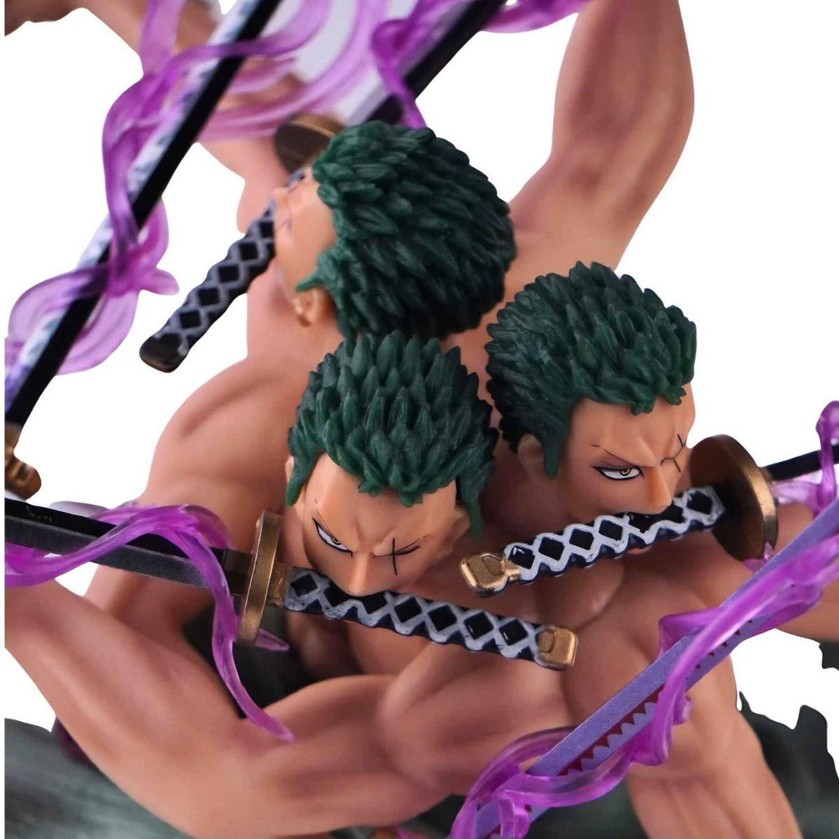 Side profile of the One Piece Roronoa Zoro Asura Form figure sculpt ready for retail store stock