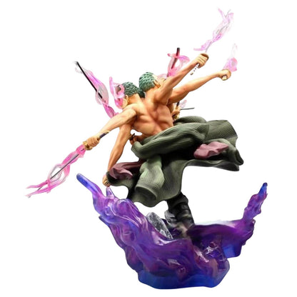 Rear sculpt view of the 12.5cm wide One Piece Roronoa Zoro Asura figure for B2B distributor pricing