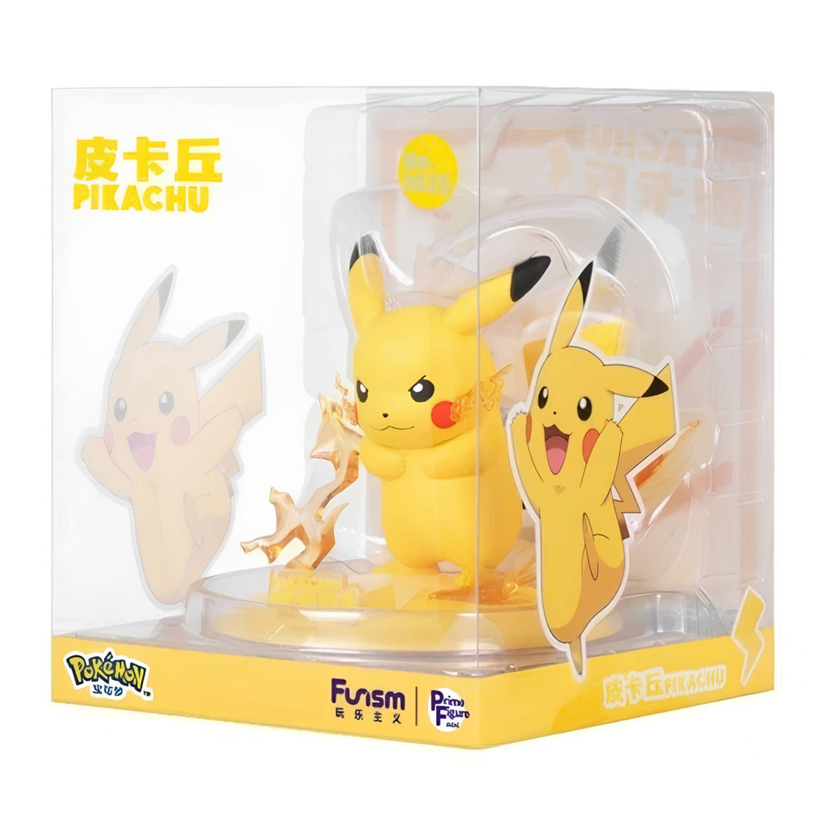 Front view of the boxed FUNISM P42042 Pikachu figure showing the packaging layout