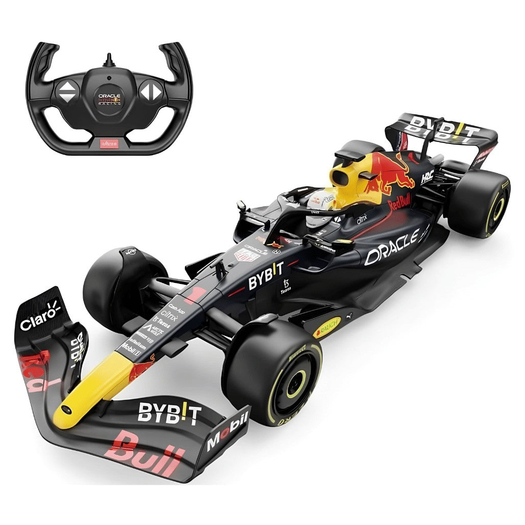 Rear view showing the independent suspension and rubber racing slicks on the model for distributor pricing