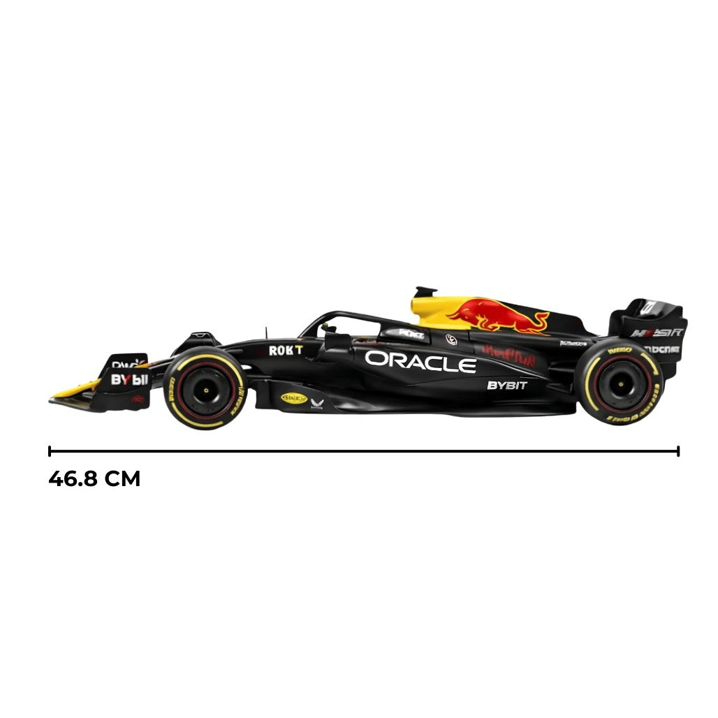 Side profile view of the 46.8cm Rastar 94700 Red Bull RB18 scale model ready for retail stock wholesale