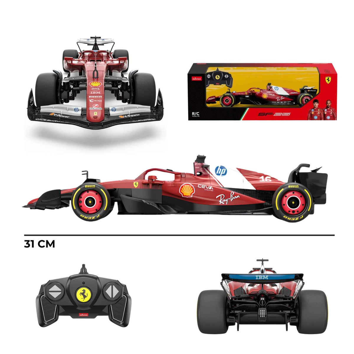 Front view of the red 1:18 scale RASTAR Ferrari SF-25 RC car available for wholesale purchase.