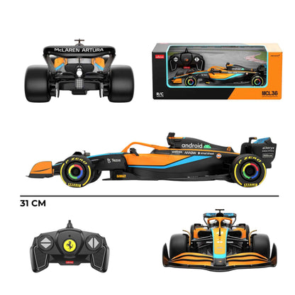 Front view of the 1:18 scale Rastar McLaren F1 MCL36 RC car showing front wing livery