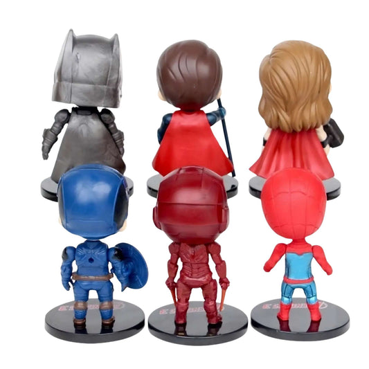 Front display angle of the 10cm Spiderman and Batman collectible models ready for retail stock