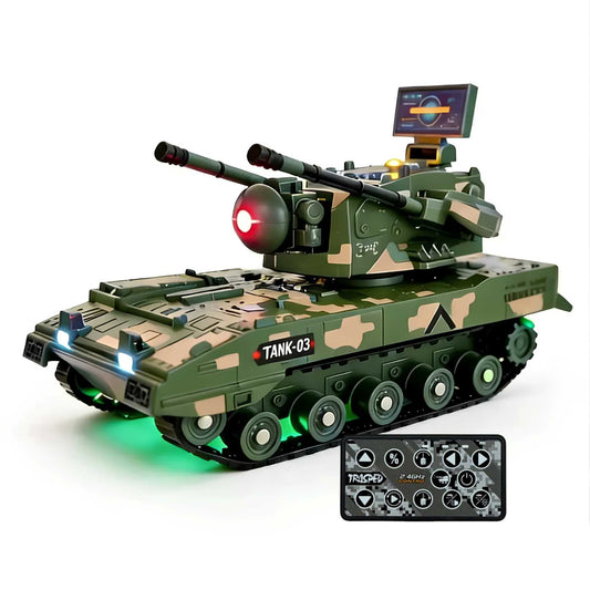 Front view of the TRASPED HG4-538 1:64 mini alloy RC tank with camouflage paint for wholesale store inventory