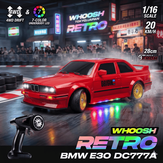 WHOOSH DC777A red BMW E30 style 1/16 scale RC drift car with gold mesh wheels in box for wholesale price and retail price India